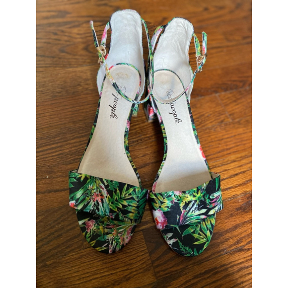 Free People Tropical Heeled Sandals Island Vaca Resort Statement Sz 39 Bold Boho - Picture 3 of 8
